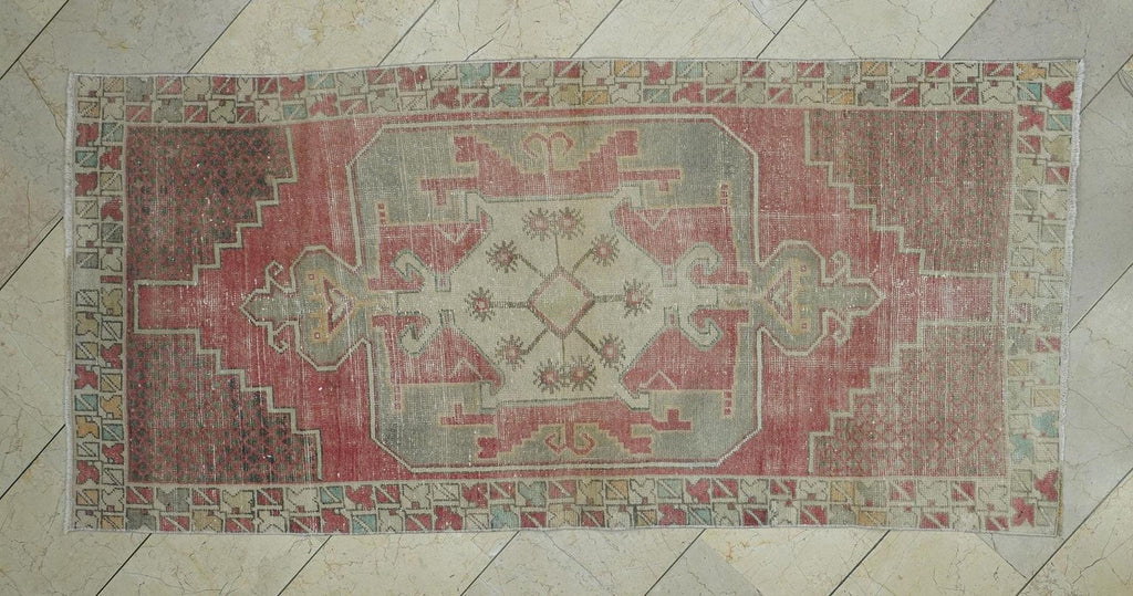 Vintage Handmade Wool Oushak Rug,3.4x7.3 Ft,Mid Century Antique Anatolian Rugs.