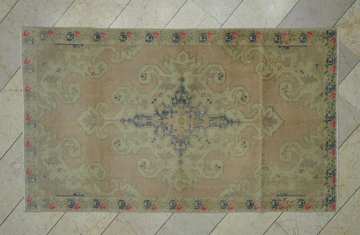 Vintage Turkish Oushak Rug: Small Size Handmade Wool Carpet, Pastel Colors Rugs, 4,1x7,2