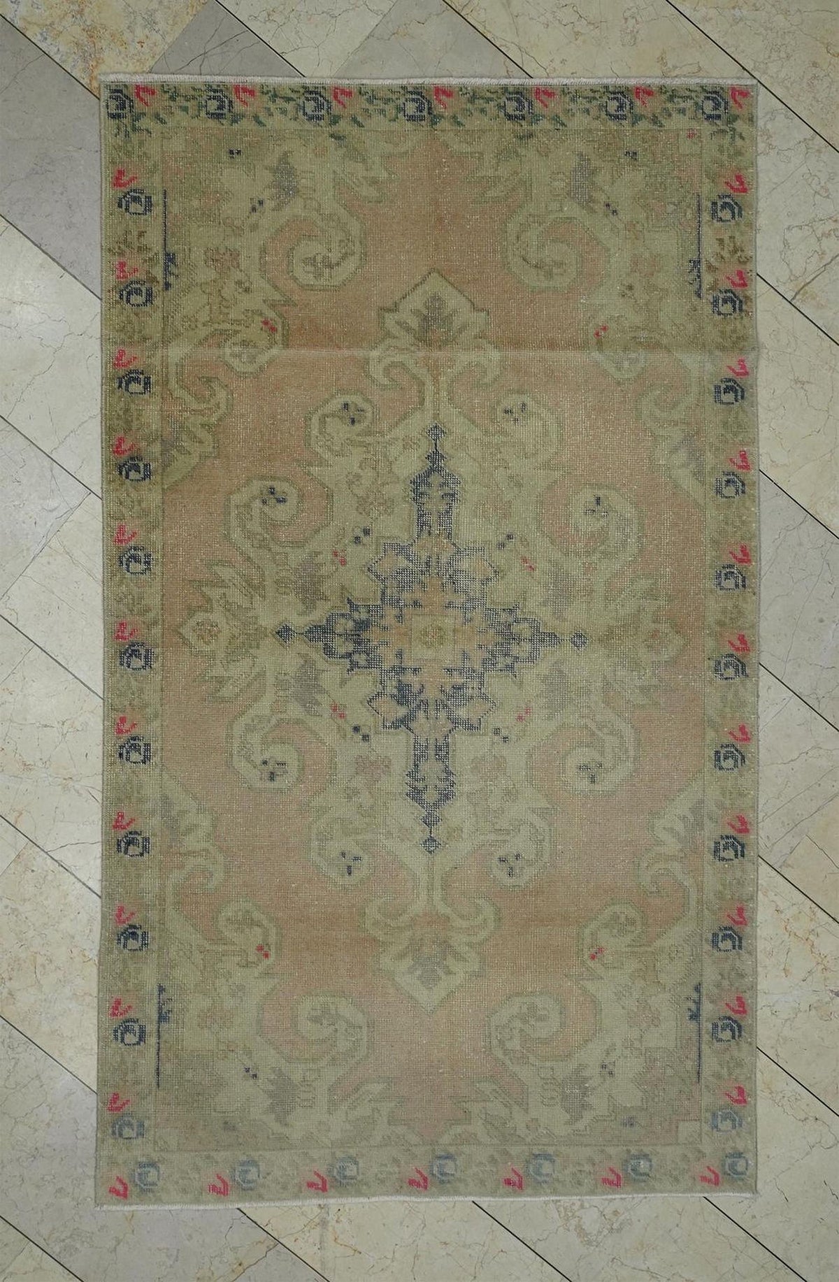 Vintage Turkish Oushak Rug: Small Size Handmade Wool Carpet, Pastel Colors Rugs, 4,1x7,2