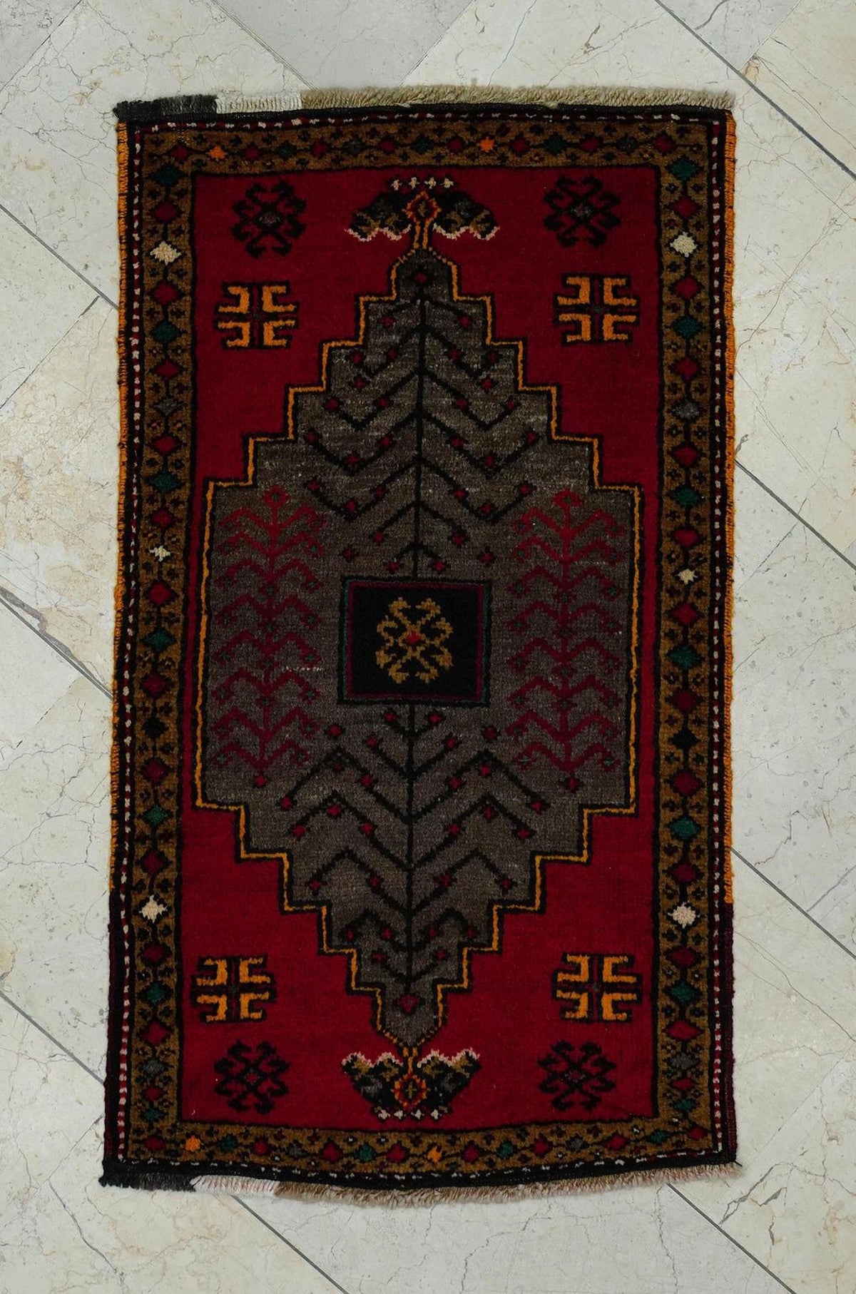 Small Size Antique Decor Handmade Wool Kars Carpet Rug: 2.1x3.7 Feet,Wall Hanging Rugs.