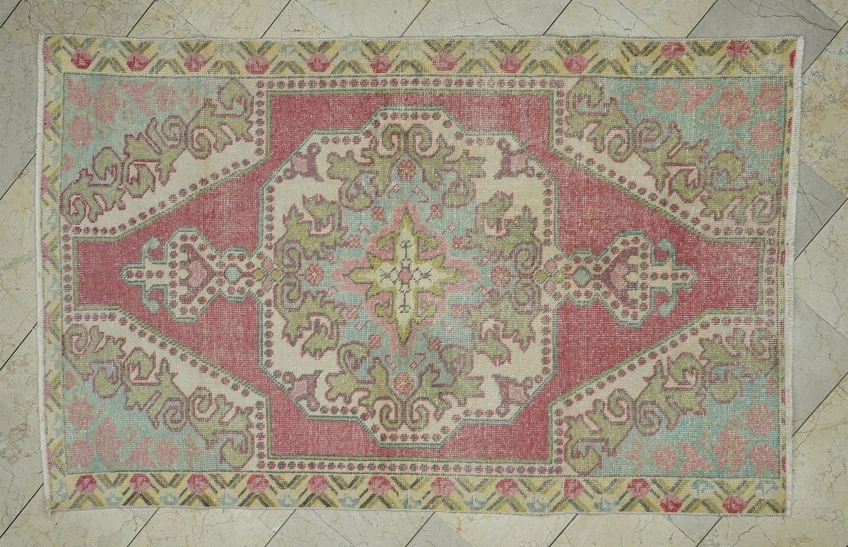 Sky Blue Vintage Handmade Oushak Rug,4.3x6.8 Ft,Wool Turkish Carpet Rugs
