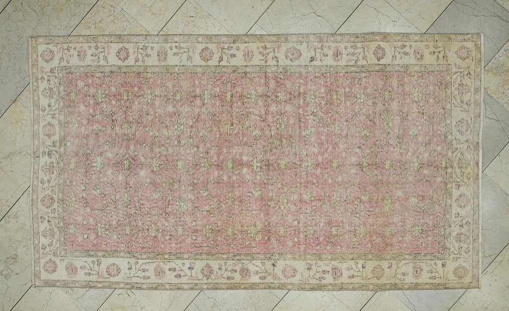 Salmon Pink Vintage Handmade Oushak Rug,3.8x6.6 Ft,Mid Century Modern Rugs