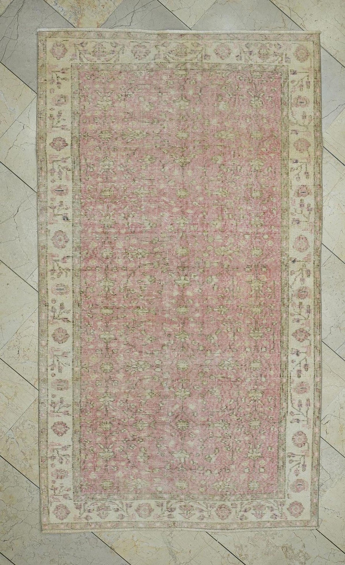 Salmon Pink Vintage Handmade Oushak Rug,3.8x6.6 Ft,Mid Century Modern Rugs