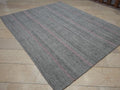 Pink Stripe Gray Vintage Turkish Kilim Rug: 6.7x8.3 Feet,Cotton And Goat Hair Rugs.