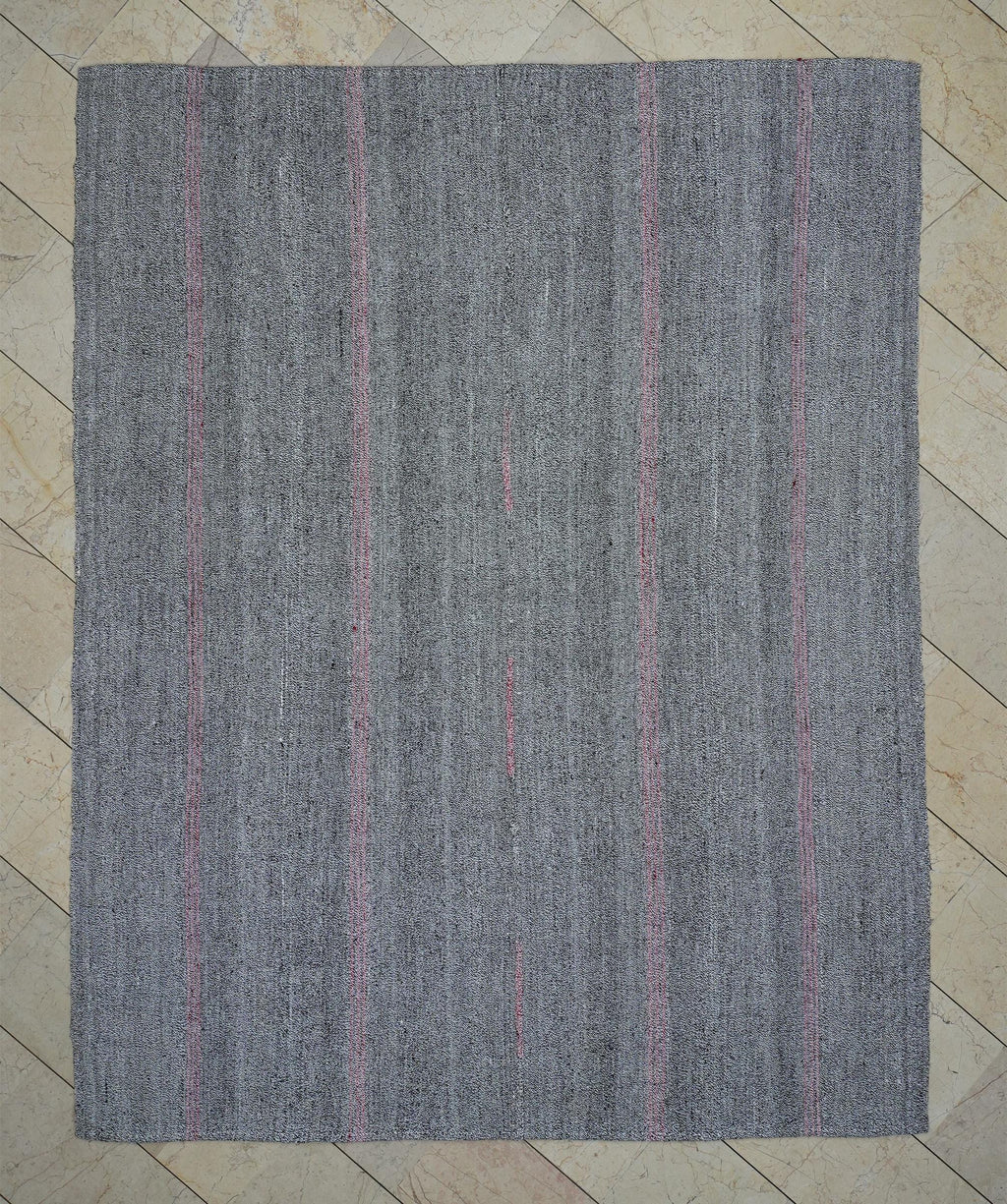 Pink Stripe Gray Vintage Turkish Kilim Rug: 6.7x8.3 Feet,Cotton And Goat Hair Rugs.