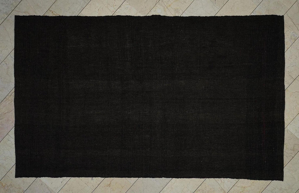 Natural Plain Dark Brown Turkish Kilim Rug: 6.4x10.5 Feet,Nomadic Goat Hair Rugs.