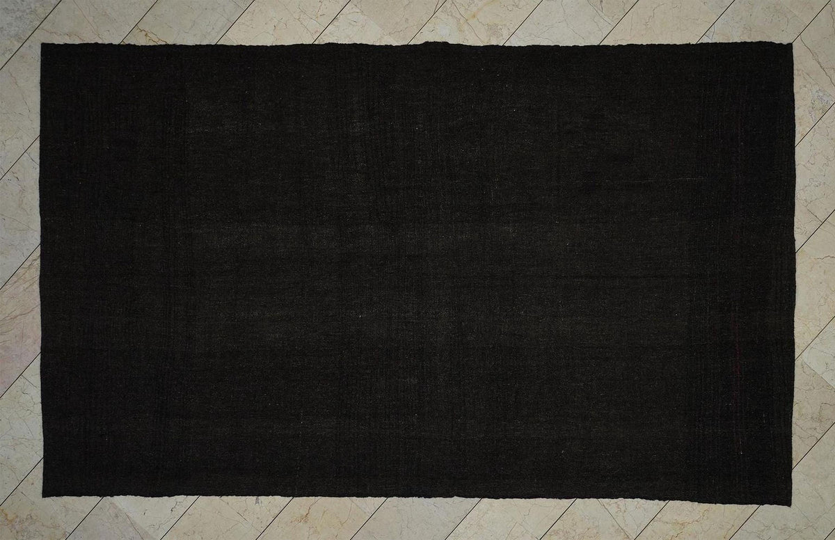 Natural Plain Dark Brown Turkish Kilim Rug: 6.4x10.5 Feet,Nomadic Goat Hair Rugs.