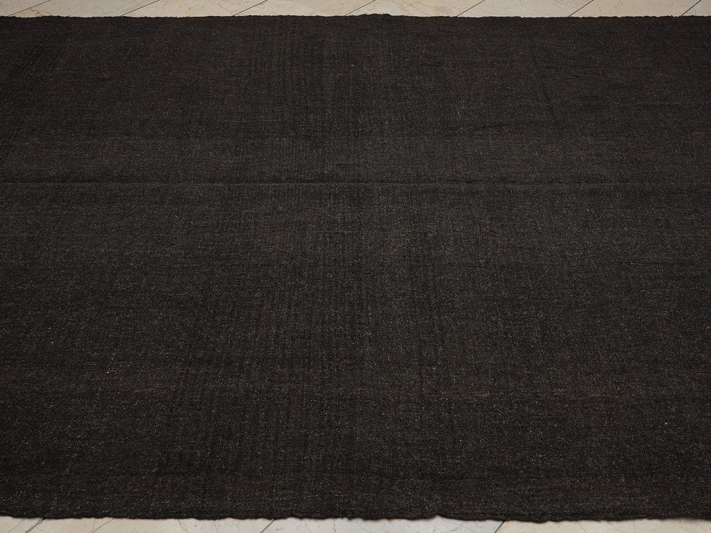 Natural Plain Dark Brown Turkish Kilim Rug: 6.4x10.5 Feet,Nomadic Goat Hair Rugs.