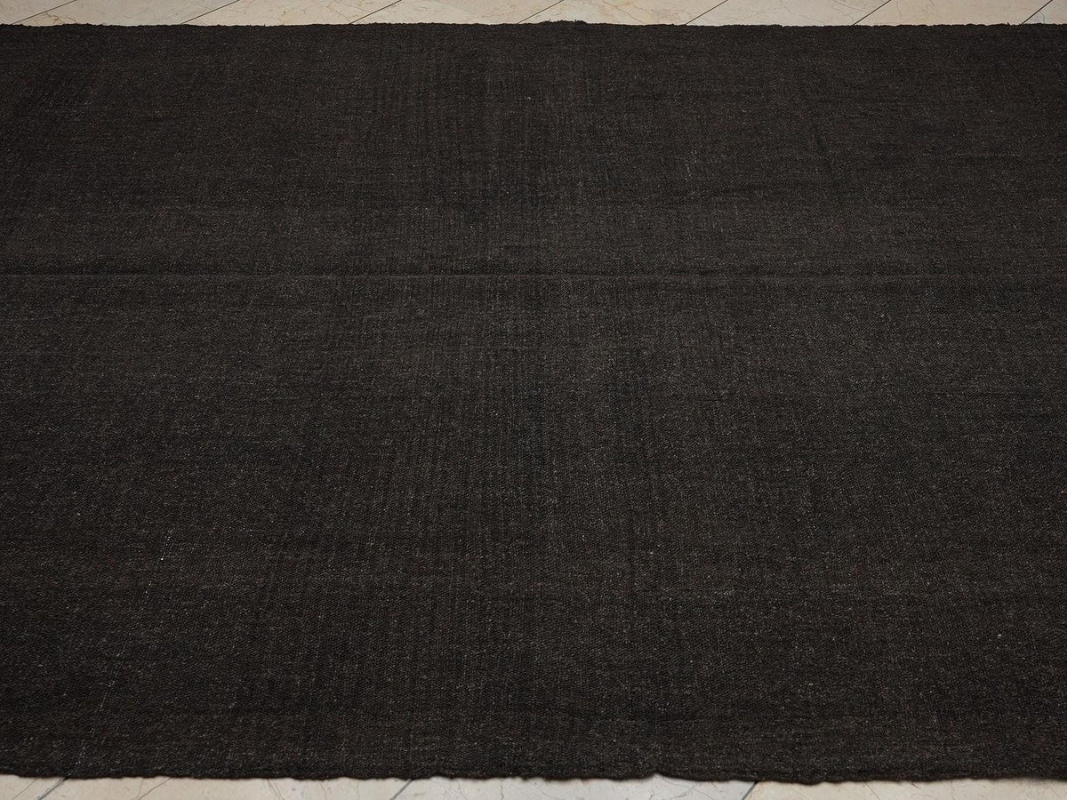 Natural Plain Dark Brown Turkish Kilim Rug: 6.4x10.5 Feet,Nomadic Goat Hair Rugs.