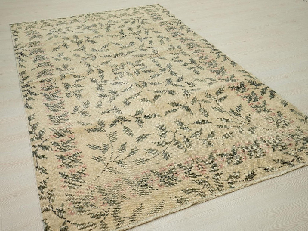 Small Vintage Oushak Rug: Handmade Turkish Wool Carpet Rugs,4.10 x 8 Feet.