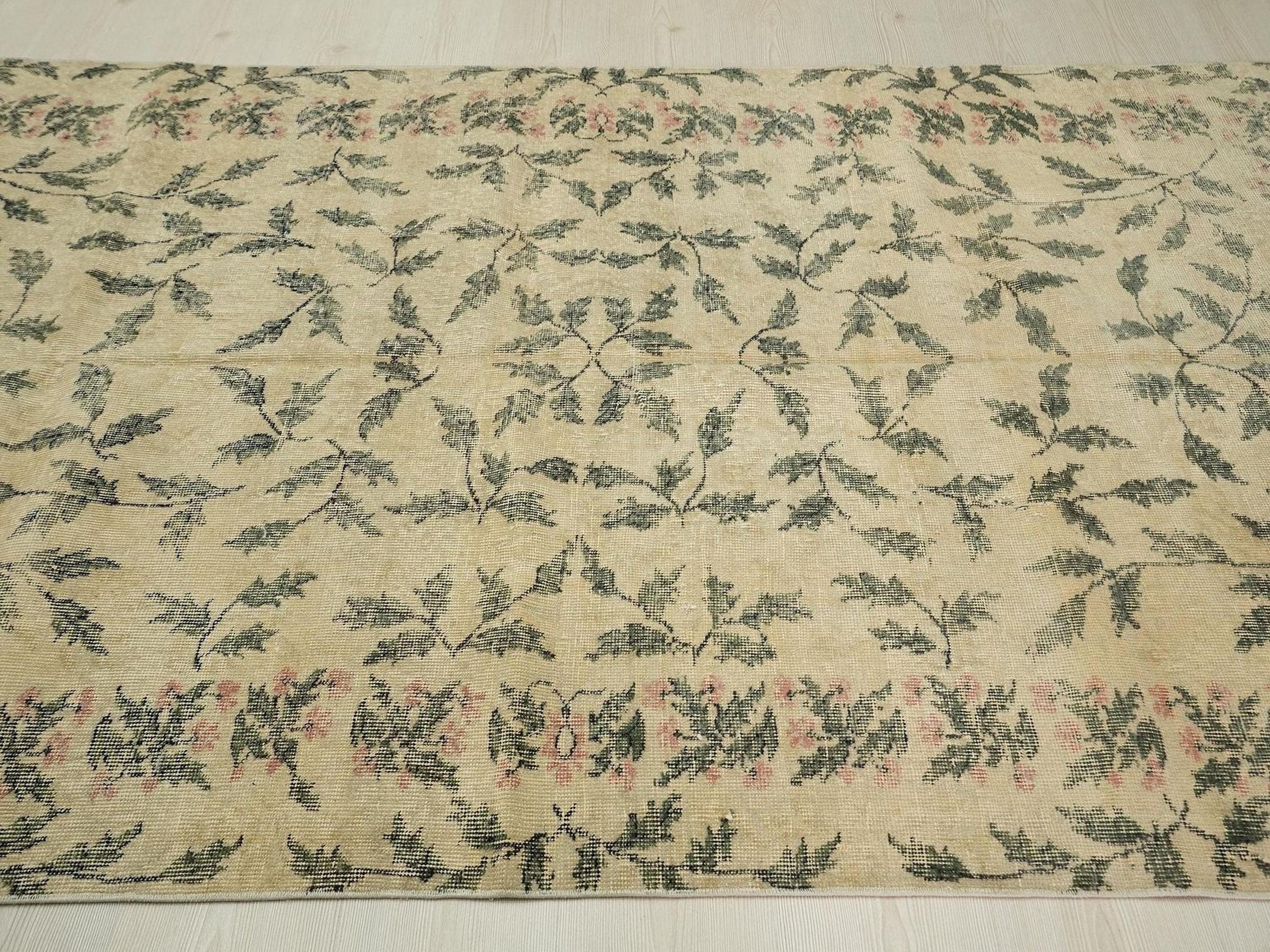 Small Vintage Oushak Rug: Handmade Turkish Wool Carpet Rugs,4.10 x 8 Feet.