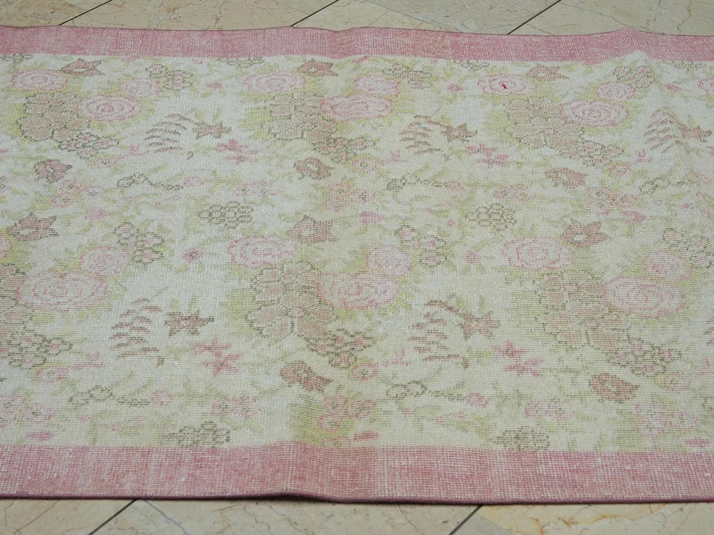 Pink & Beige Floral Vintage Handmade Oushak Rug,3.7x6.5 Ft,Wool Turkish Carpet Rugs