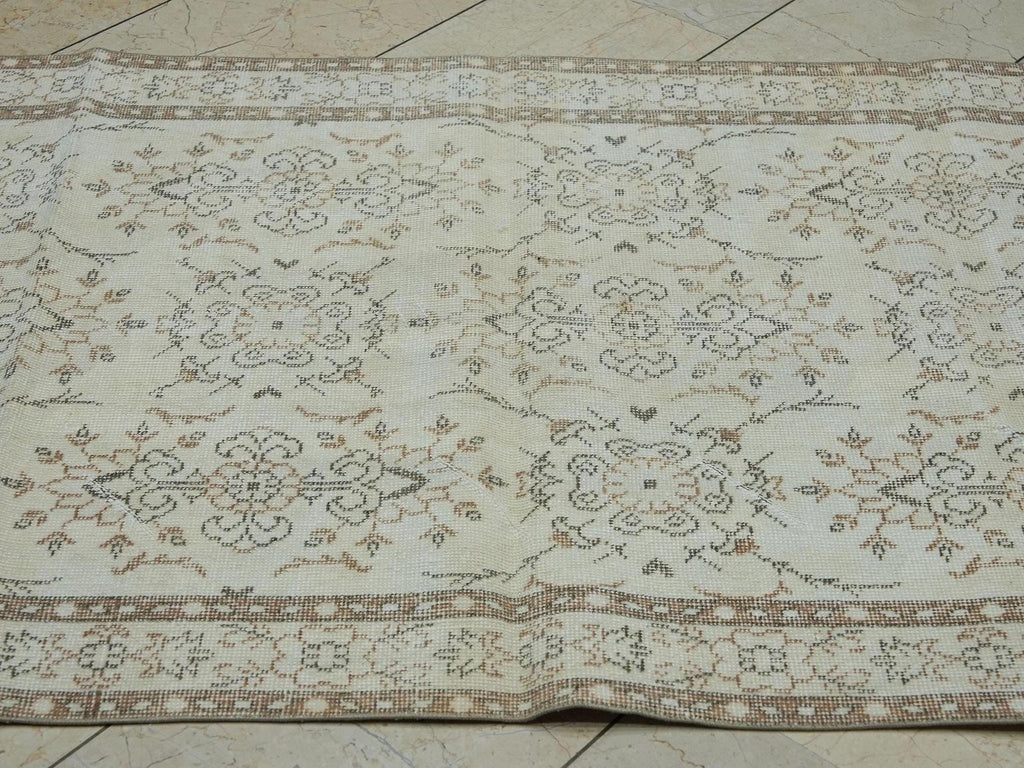 Vintage Beige Brown Handmade Oushak Rug,3.6x6.7 Ft,Wool Turkish Carpet Rugs.