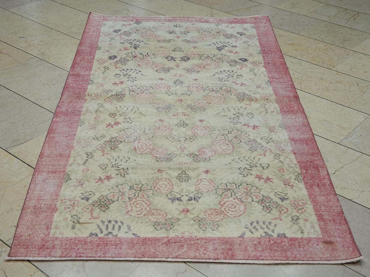 Floral One Of A Kind Vintage Oushak Rug,3.6x6.7 Ft.Small Size Winter Decor Rugs.
