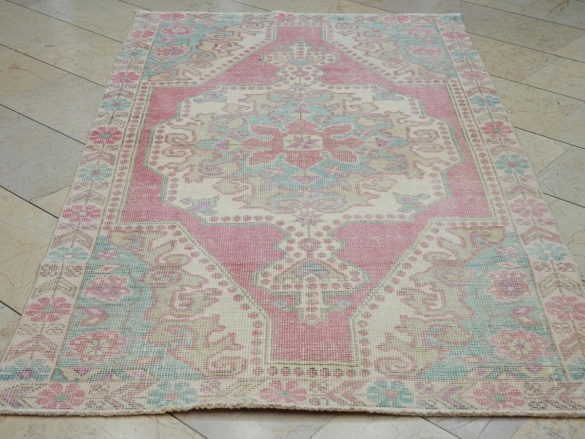 4x7 Sky Blue Vintage Oushak Rug: Home Living Decor Turkish Wool Carpet.