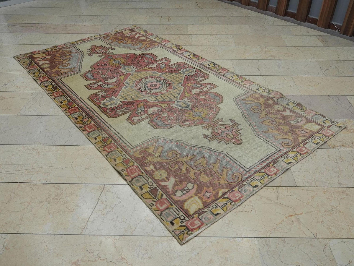 Vintage Handmade Turkish Carpet Rug,4.4x7.9 Feet,Home Living Floor Decor Rugs.