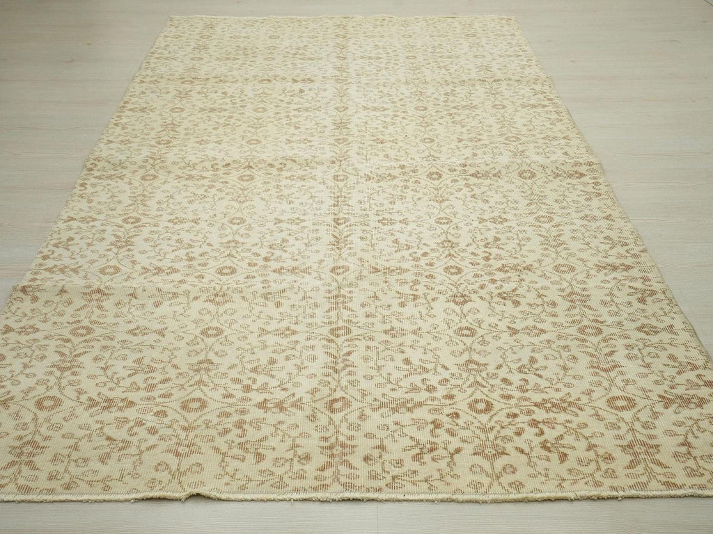 5x8 Mid-Century Modern Oushak Rug: Handmade Wool Turkish Carpet