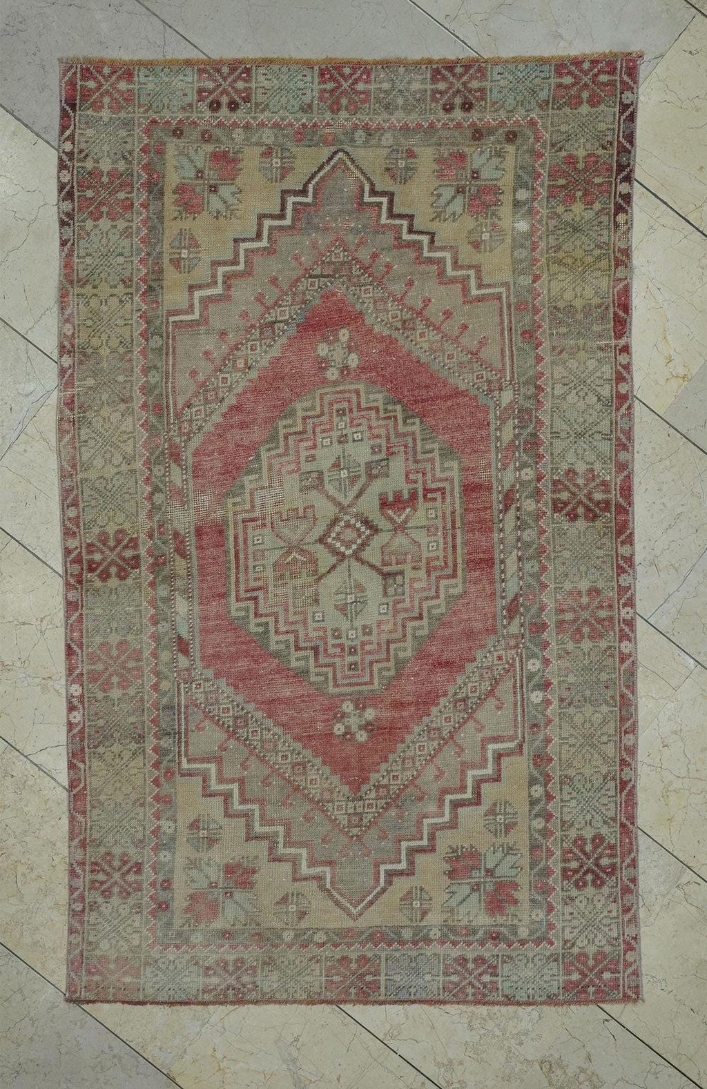 Antique Turkish Kirsehir Rug: Rare Pattern Wool Carpet, 3.5x5.7 ft