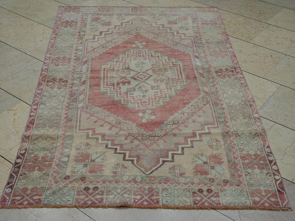 Antique Turkish Kirsehir Rug: Rare Pattern Wool Carpet, 3.5x5.7 ft