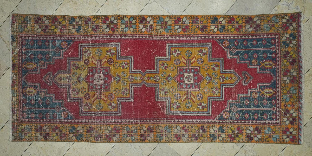 4x9 Vintage Wool Oushak Rug,Orange Red Handmade Turkish Rugs Home Decor.