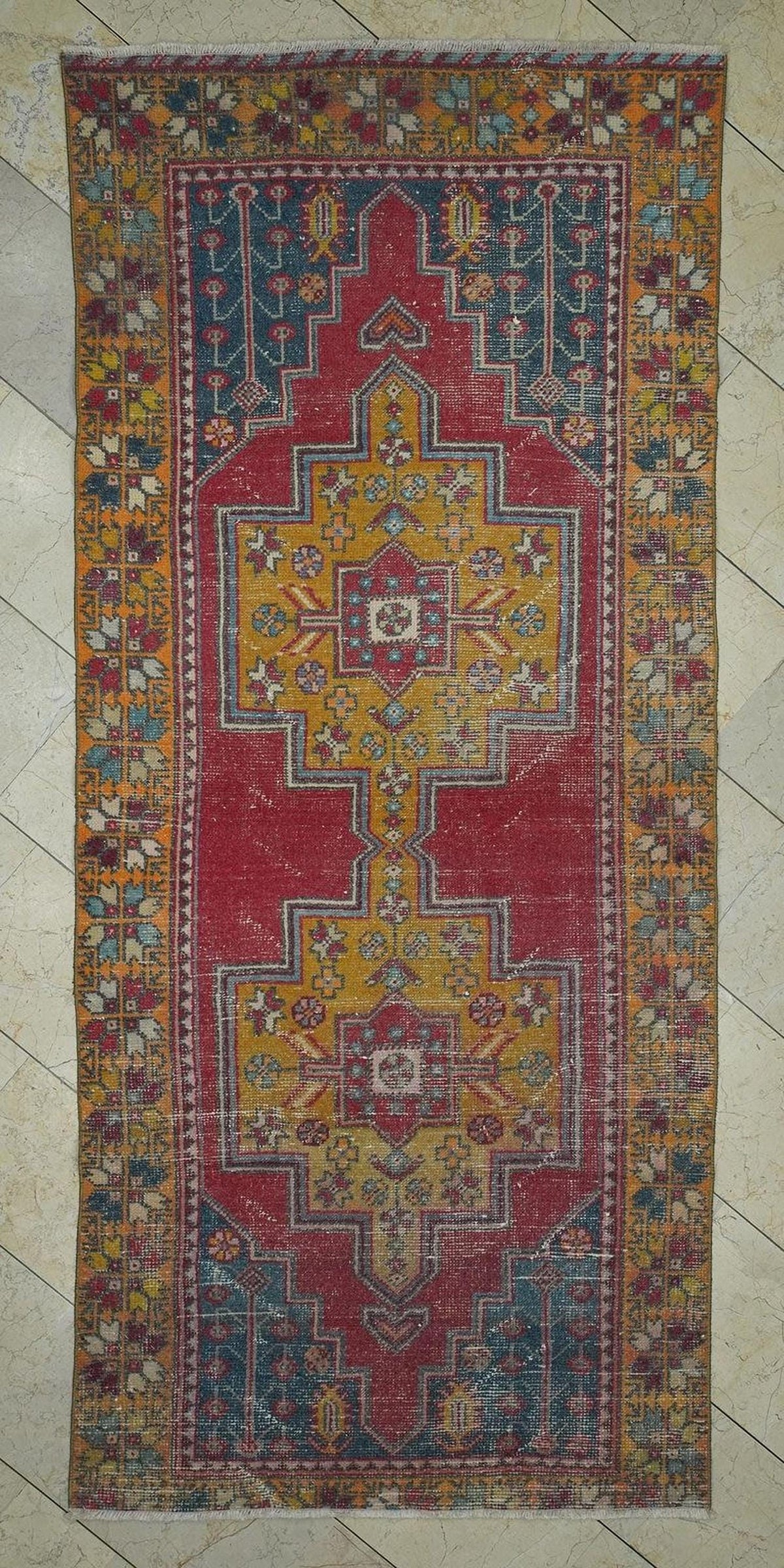 4x9 Vintage Wool Oushak Rug,Orange Red Handmade Turkish Rugs Home Decor.