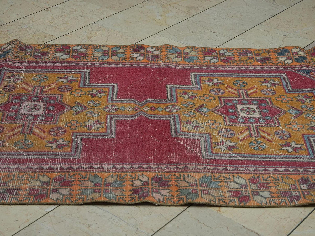 4x9 Vintage Wool Oushak Rug,Orange Red Handmade Turkish Rugs Home Decor.