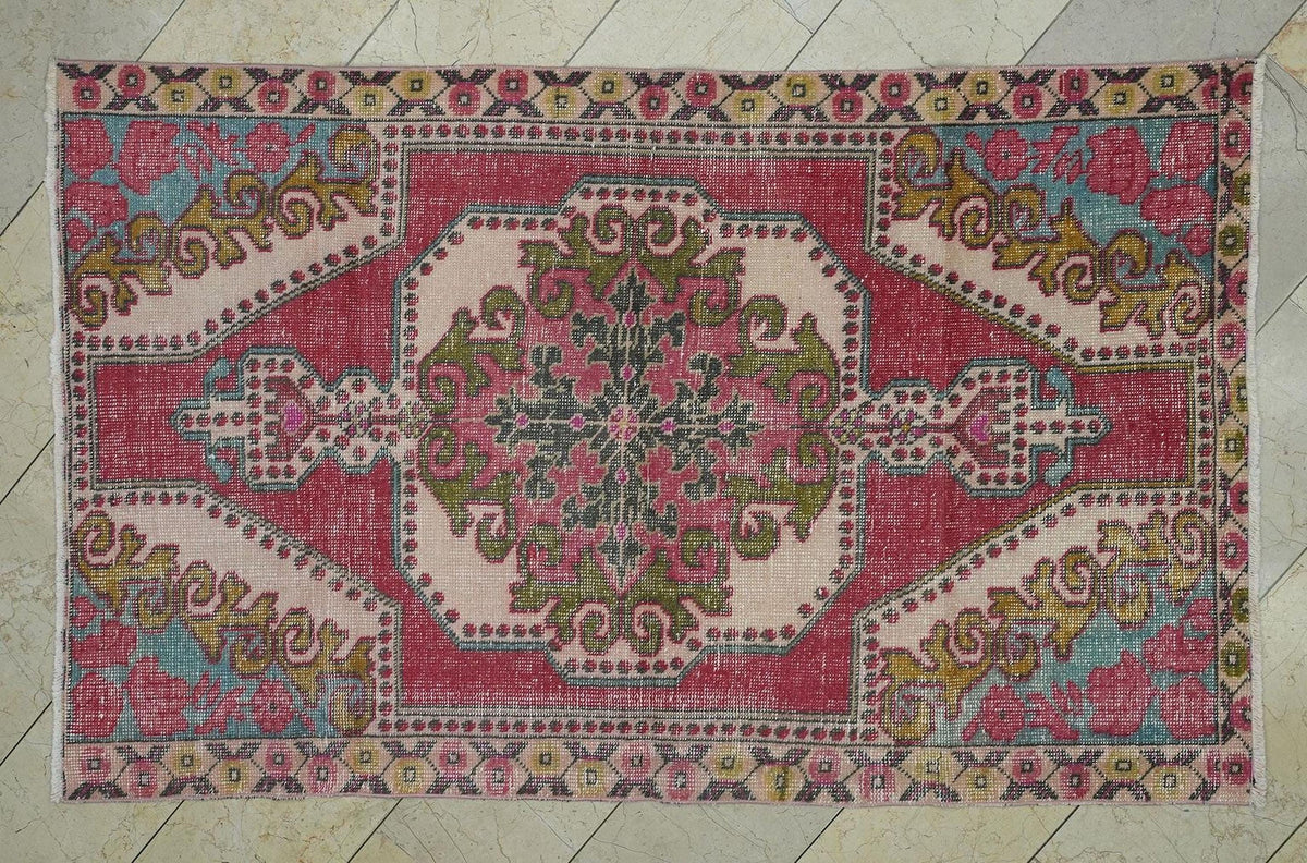 4x7 Mid Century Modern Blue Red Vintage Oushak Rug,Home Living Decor Wool Rugs.