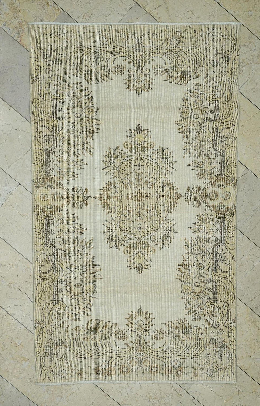 Neutral Handmade Wool Oushak Rug: 3.9"x6.7" Turkish Area Carpet