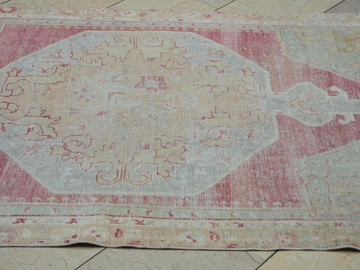 Sky Blue & Red Antique Wool Oushak Rug,4x7 Home Living Decor Turkish Handmade Rugs.