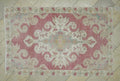 Handmade Wool Vintage Oushak Rug 5x7: Turkish Pastel Geometric Rugs.