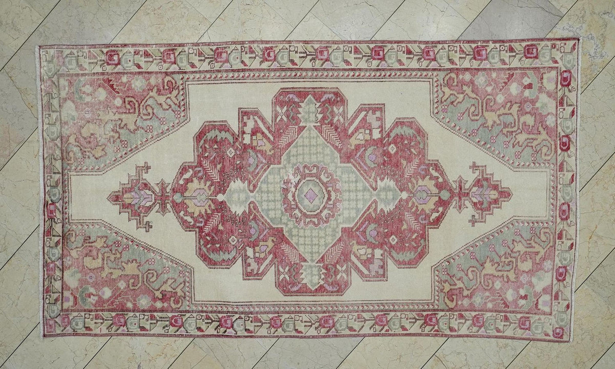 5x8 Vintage Oushak Rug: Handmade Turkish Wool Carpet,Mid Century Modern Decor Rugs.
