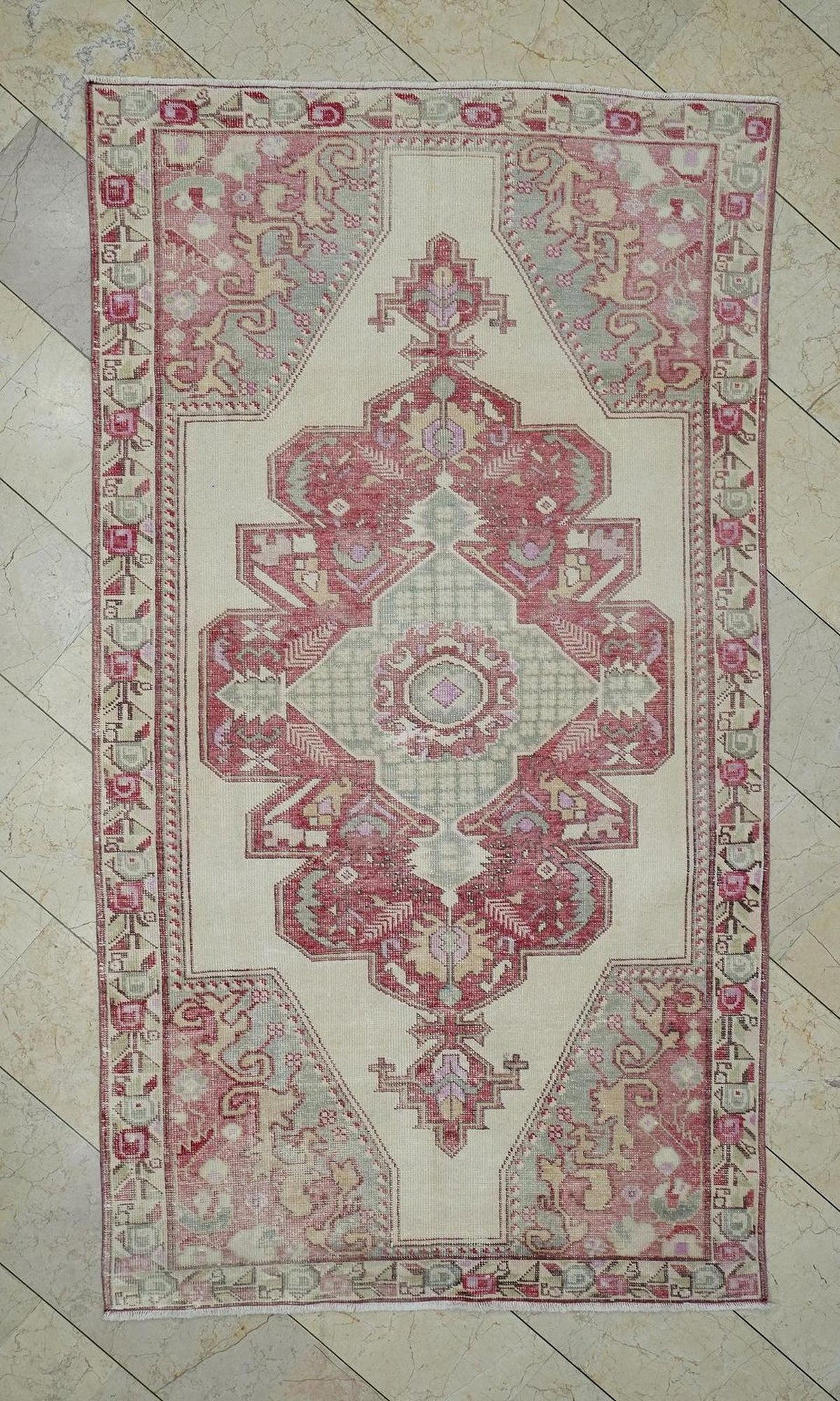 5x8 Vintage Oushak Rug: Handmade Turkish Wool Carpet,Mid Century Modern Decor Rugs.