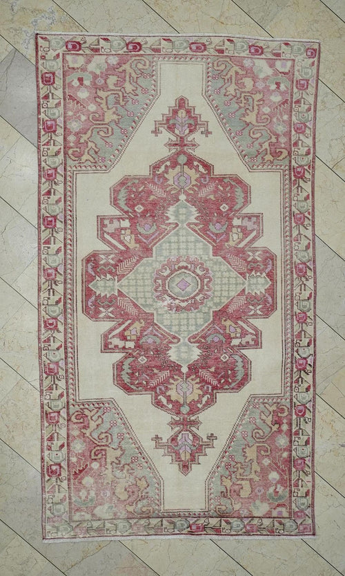 5x8 Vintage Oushak Rug: Handmade Turkish Wool Carpet,Mid Century Modern Decor Rugs.