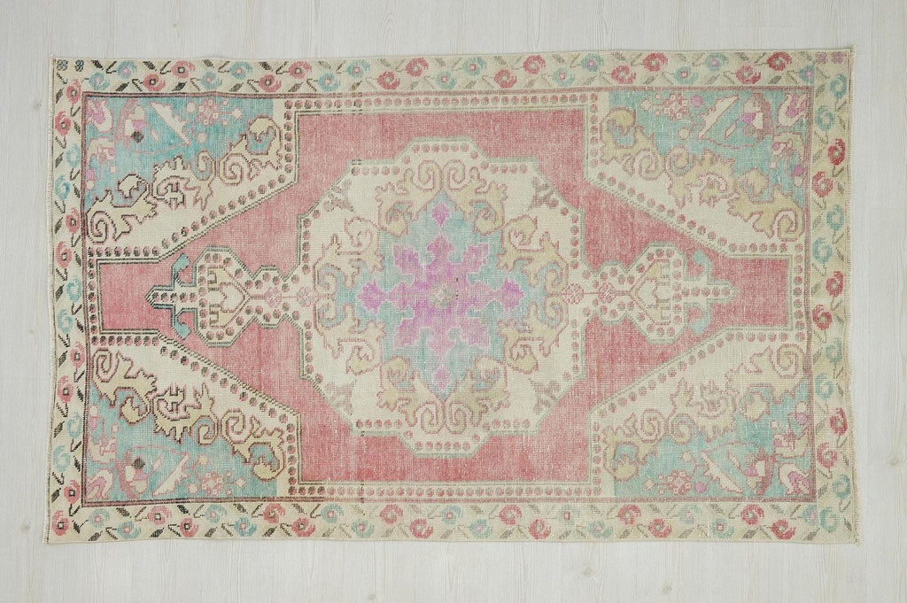 Pink Oushak Rug: Wool on Cotton Turkish Carpet, Mid-Century Modern Rugs 4,4x7 Feet.