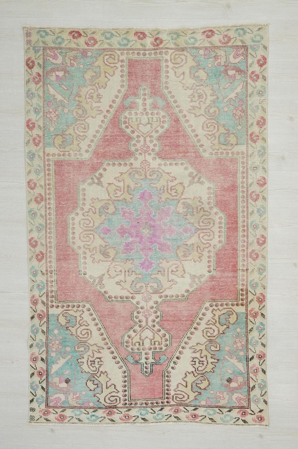 Pink Oushak Rug: Wool on Cotton Turkish Carpet, Mid-Century Modern Rugs 4,4x7 Feet.