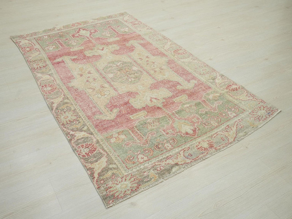 4x6 Vintage Turkish Oushak Rug: Handmade Wool, Mid-Century Modern Rugs.