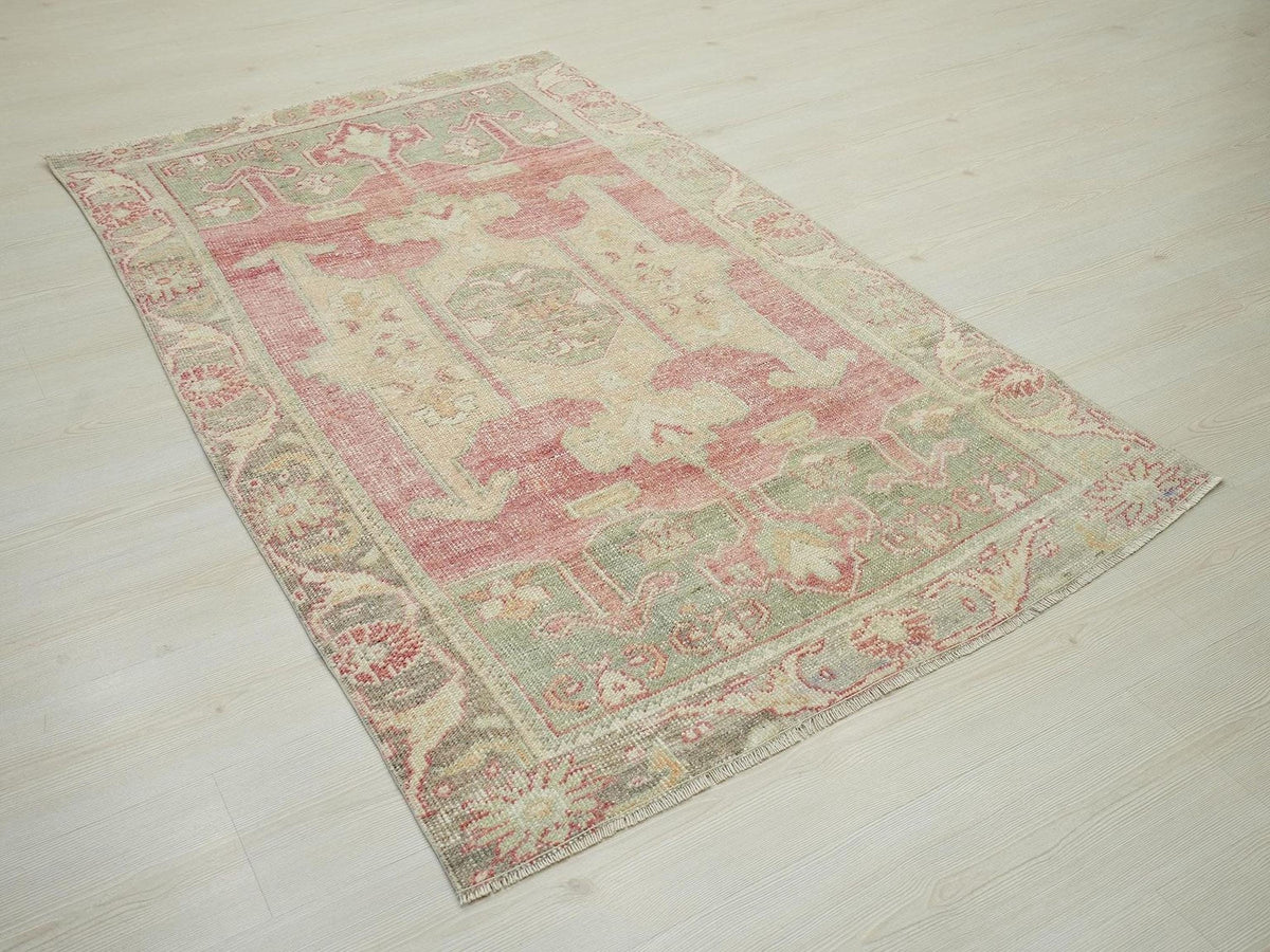 4x6 Vintage Turkish Oushak Rug: Handmade Wool, Mid-Century Modern Rugs.