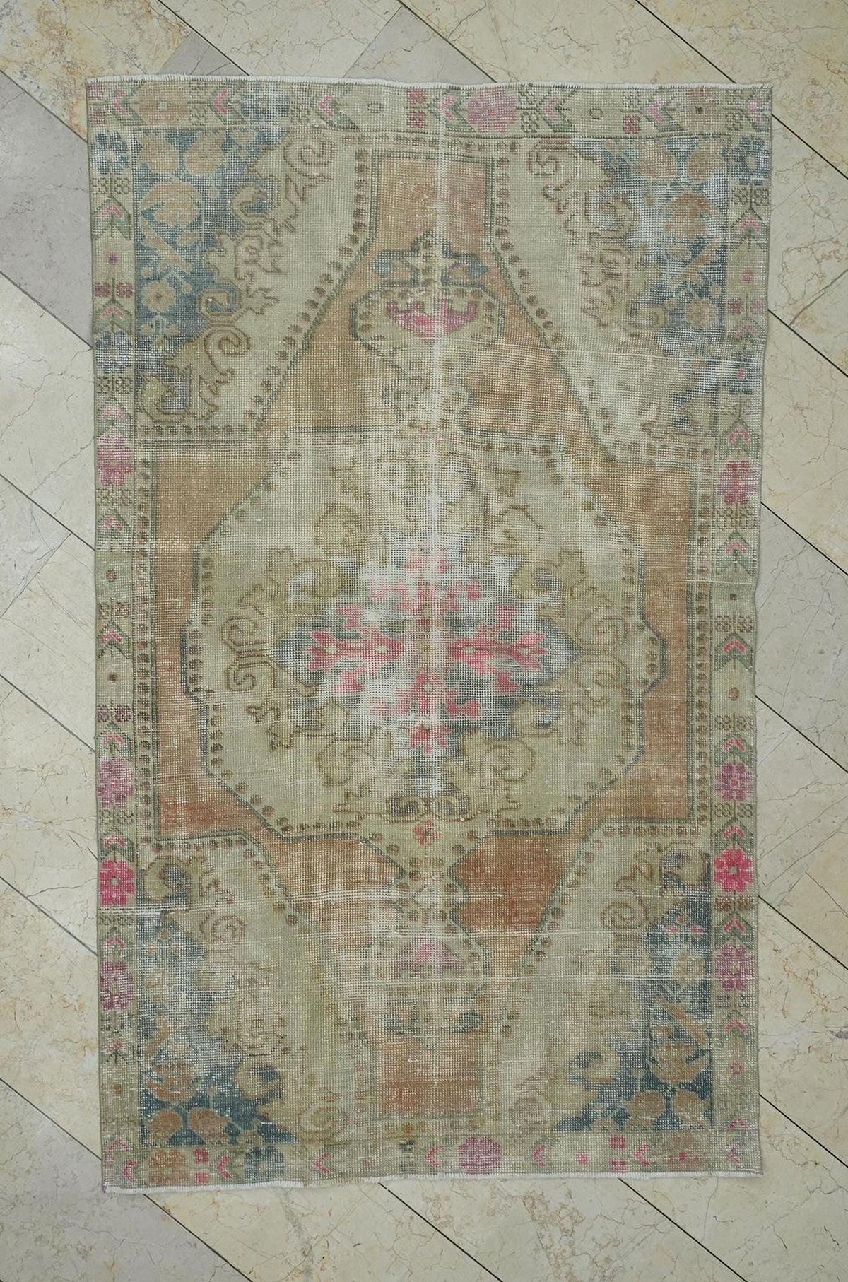 Vintage Turkish Rug:4.3x7 Feet,Mid Century Modern Pale Colors Oushak Rugs.