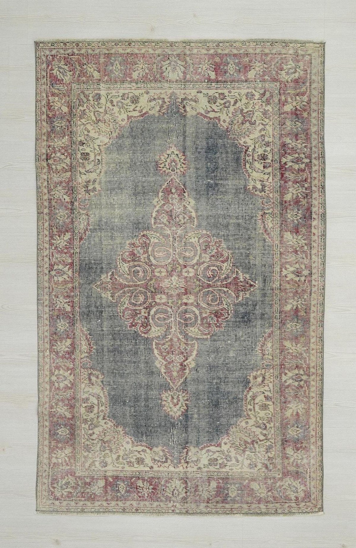 Navy Blue Vintage Oushak Rug: Small Turkish Wool Carpet Rugs. 3,9"x6,5" Feet.