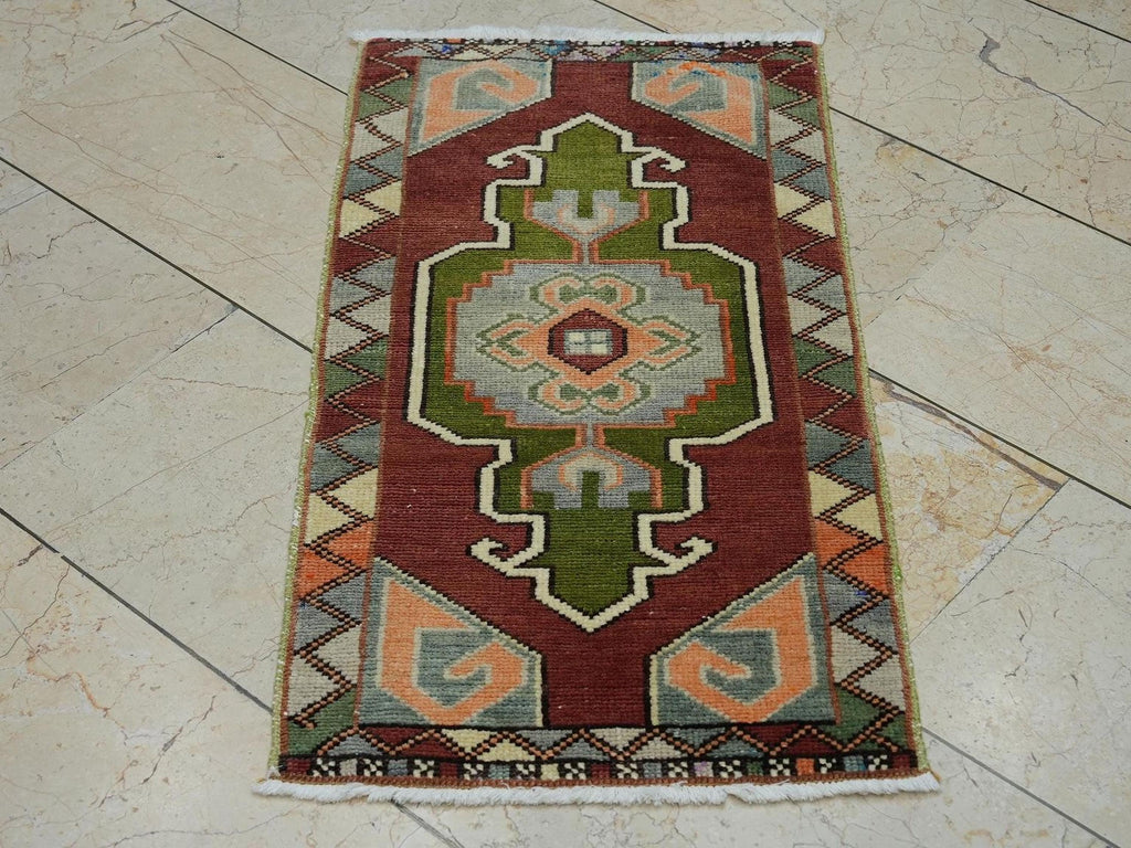 Rare Primitive Pattern Small Turkish Carpet Rug: 1.7x3.1 Feet,Wall Hanging Handmade Rugs.