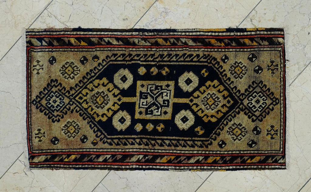 1940s Antique Kurdish Small Carpet Rug: 1.8x3.3 Feet,Wall Hanging Dowry Rugs.