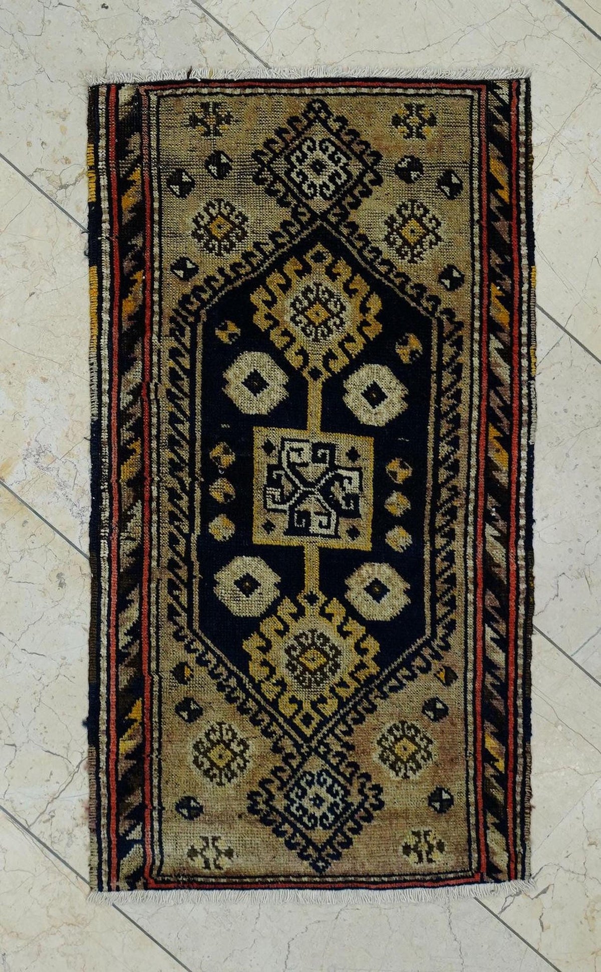 1940s Antique Kurdish Small Carpet Rug: 1.8x3.3 Feet,Wall Hanging Dowry Rugs.