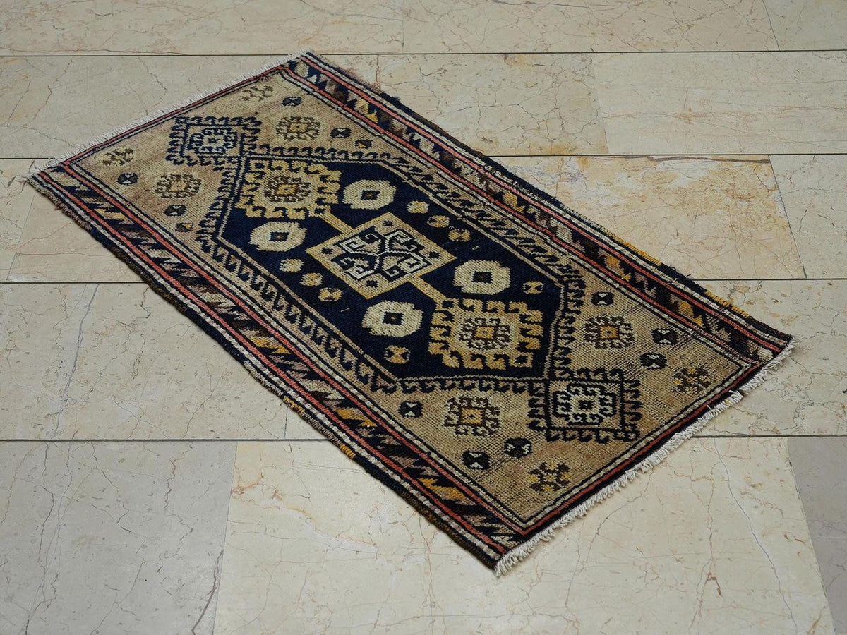 1940s Antique Kurdish Small Carpet Rug: 1.8x3.3 Feet,Wall Hanging Dowry Rugs.