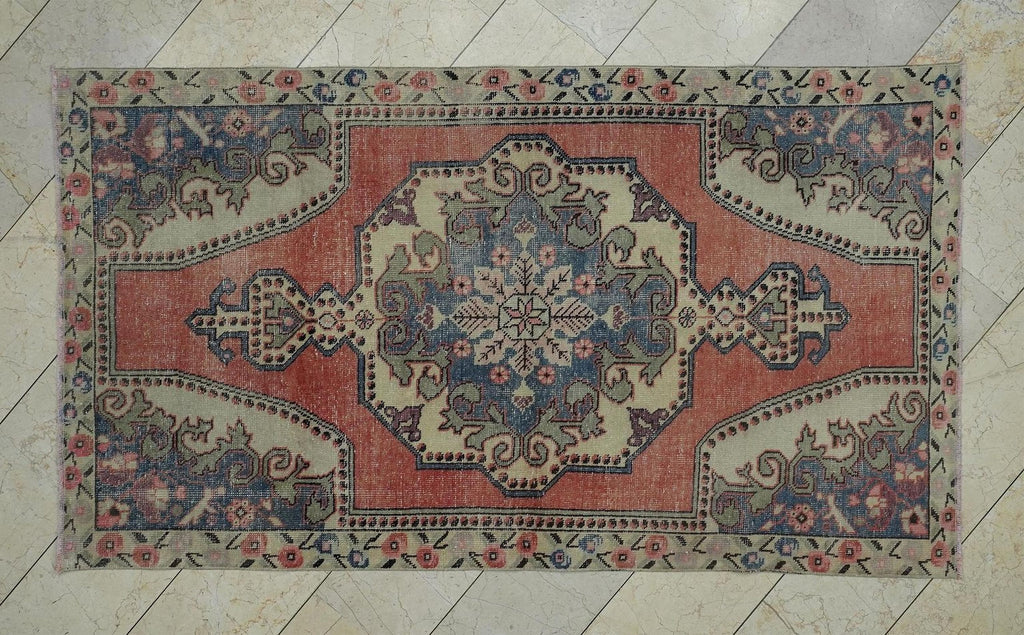 Mid Century Modern,Vintage Turkish Wool Carpet Rug:4.4x7.7 Feet,Low Pile Oushak Rugs.