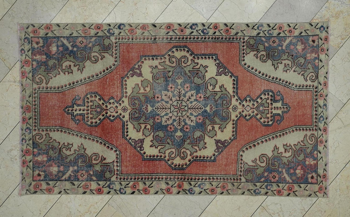 Mid Century Modern,Vintage Turkish Wool Carpet Rug:4.4x7.7 Feet,Low Pile Oushak Rugs.