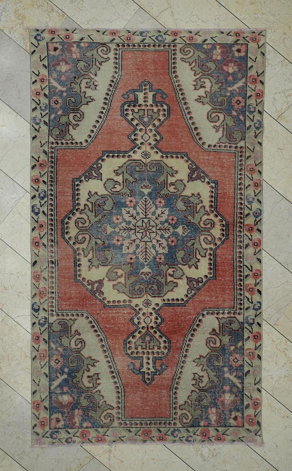 Mid Century Modern,Vintage Turkish Wool Carpet Rug:4.4x7.7 Feet,Low Pile Oushak Rugs.