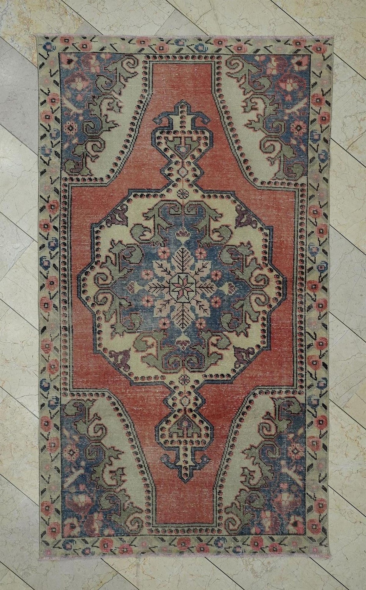 Mid Century Modern,Vintage Turkish Wool Carpet Rug:4.4x7.7 Feet,Low Pile Oushak Rugs.