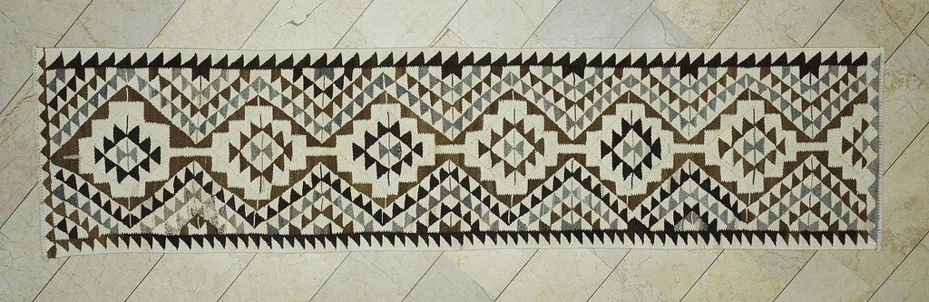 3x12 Neutral Wool Turkish Kilim Rug Runner,Flat Weave Summer Decor Rugs.