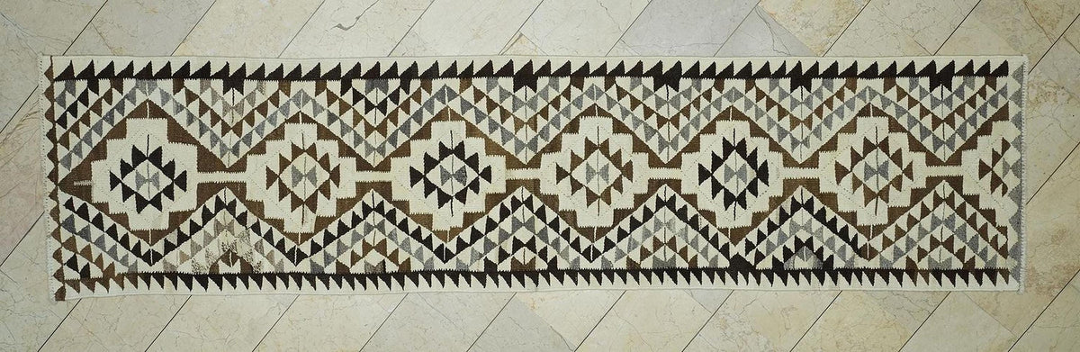 3x12 Neutral Wool Turkish Kilim Rug Runner,Flat Weave Summer Decor Rugs.