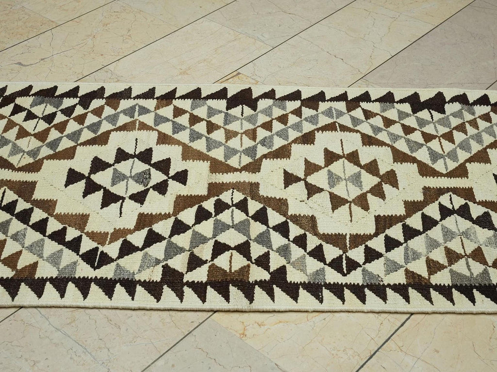 3x12 Neutral Wool Turkish Kilim Rug Runner,Flat Weave Summer Decor Rugs.